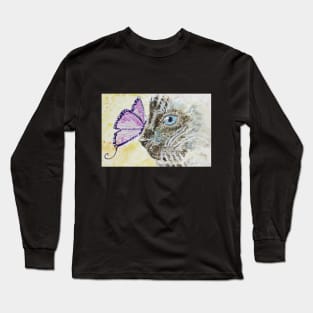 Siamese cat purple butterfly Long Sleeve T-Shirt